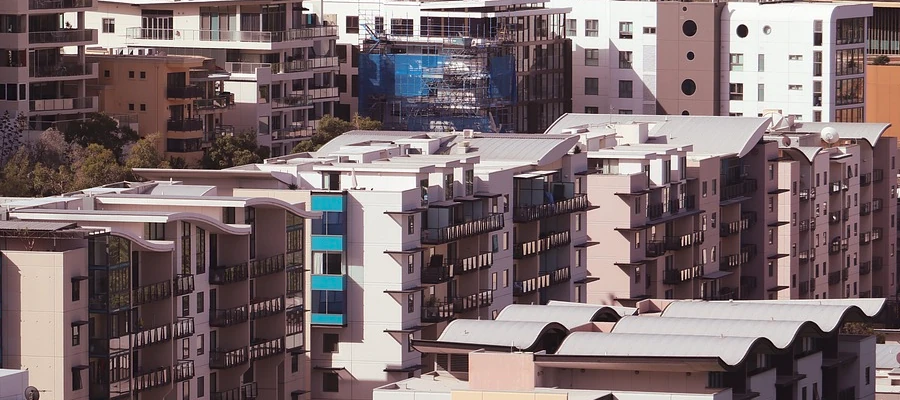 Rows of apartment buildings in a city